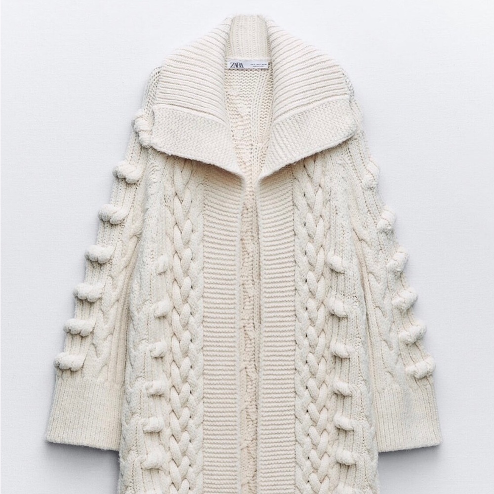 ZARA Women's Textured Cable Knit Coat(Ecru , US  M / EUR  M) - Picture 9 of 16